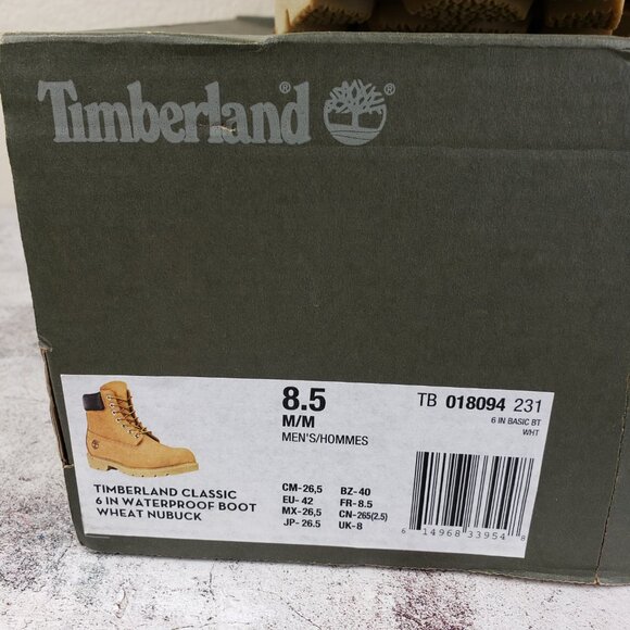 Timberland Classic 6 Inch Waterproof Boot Wheat Nubuck size 8.5 Men\'s NWT main image 4